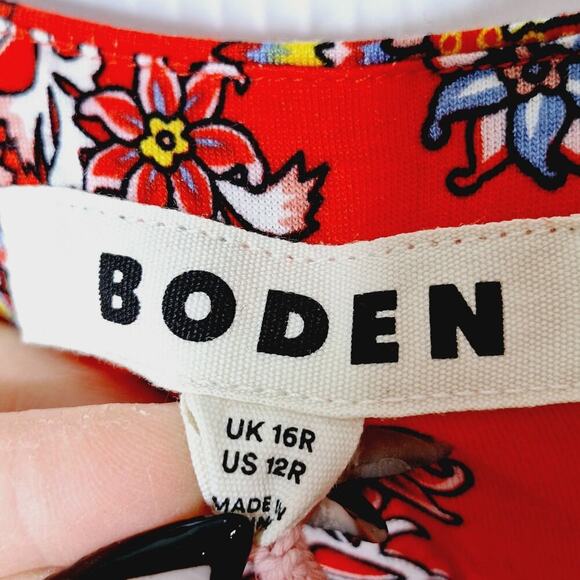 BODEN Short Sleeve Jersey Midi Dress 12R Flame Scarlet Botanical Bunch Floral - Picture 6 of 14